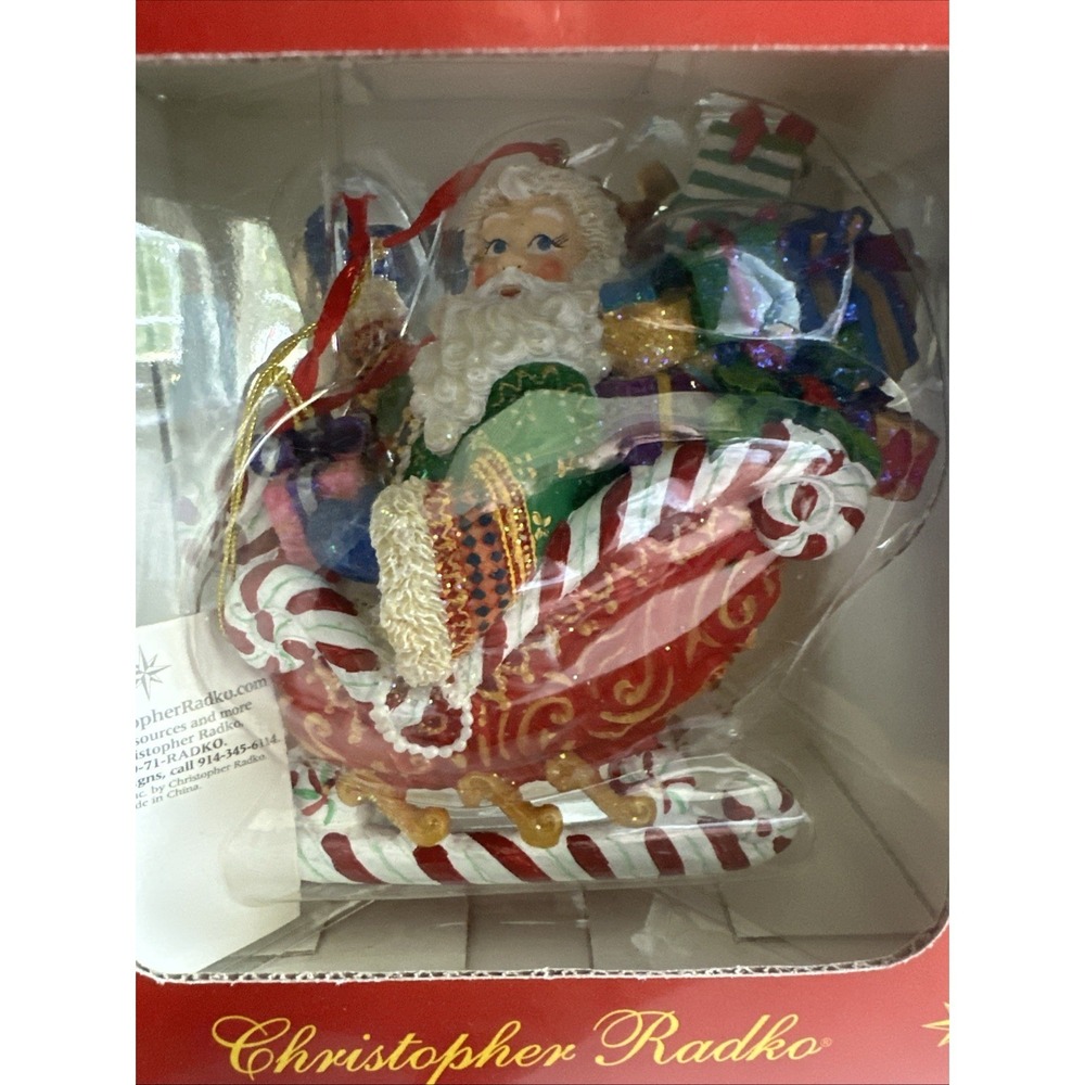 Christopher Radko Candy Ride Santa II Glass Ornament 02-7268-0 Sleigh New In Box